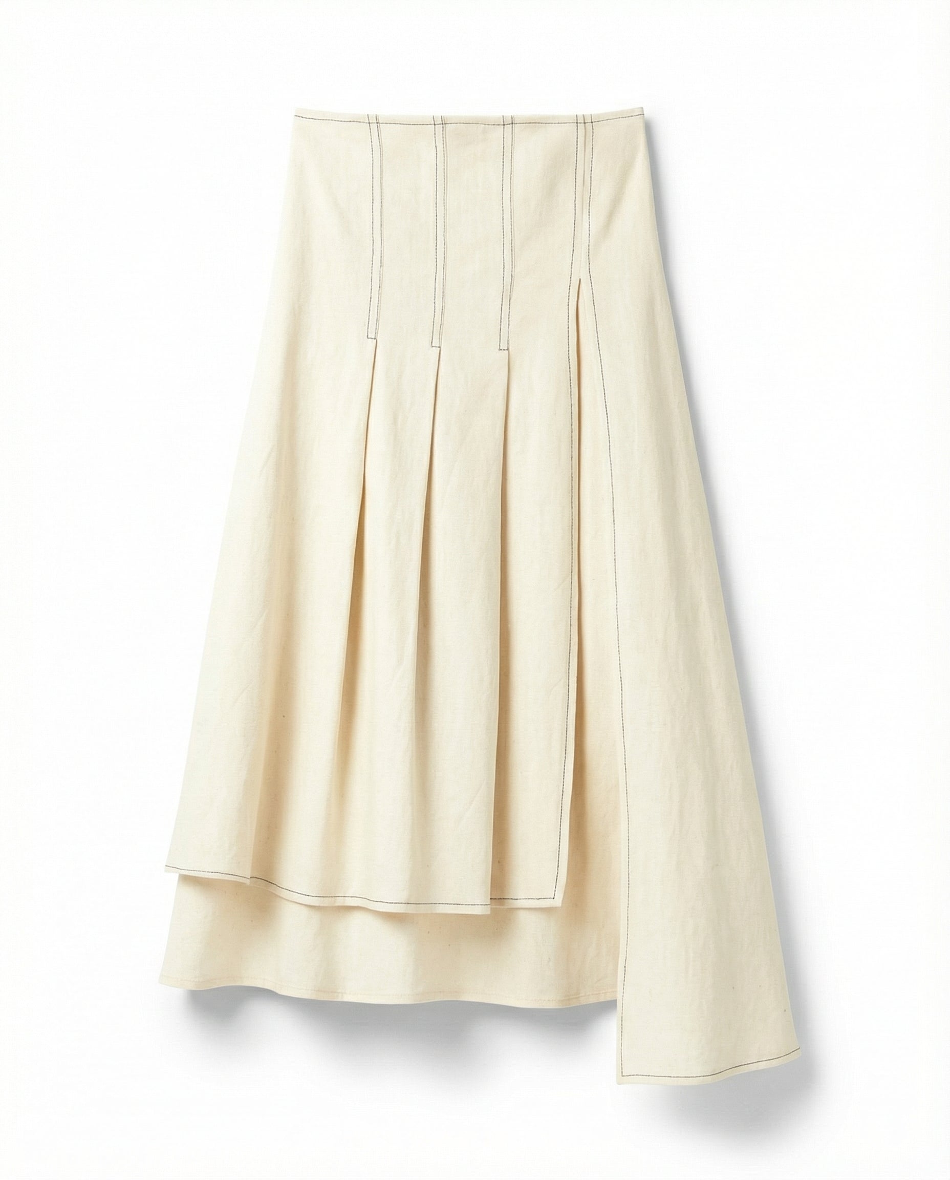 Cream asymmetric linen skirt front view