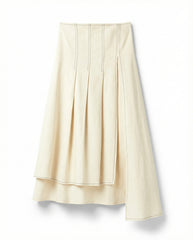Cream asymmetric linen skirt front view