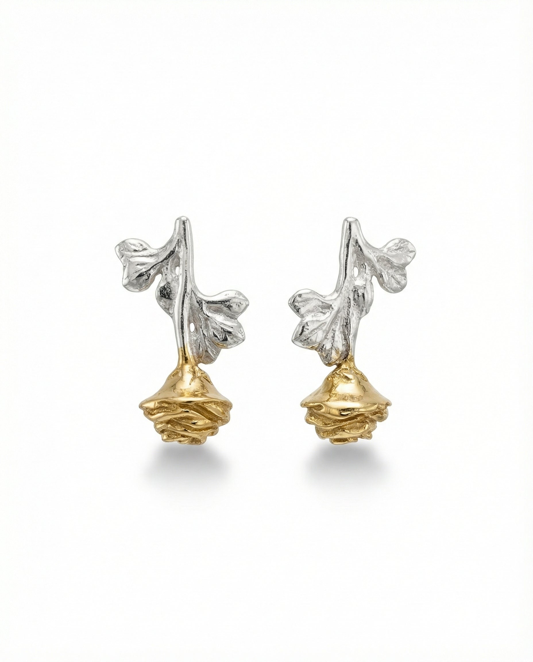 Two tone silver and gold floral dangle earrings
