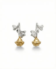Two tone silver and gold floral dangle earrings