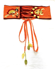 artisan wrap belt with bird motif and floral embroidery