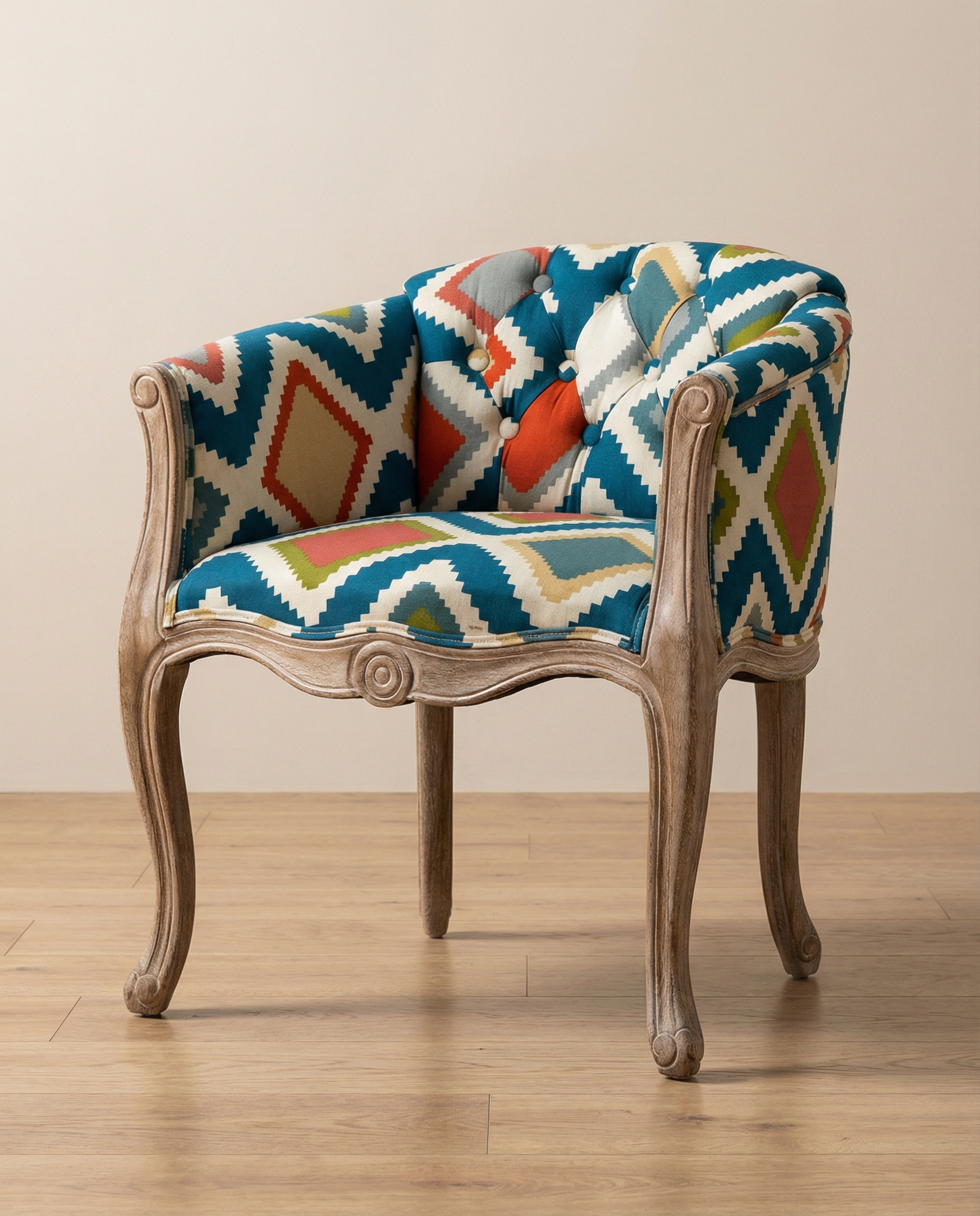Louvre Antique Solid Wood Tufted Armchair