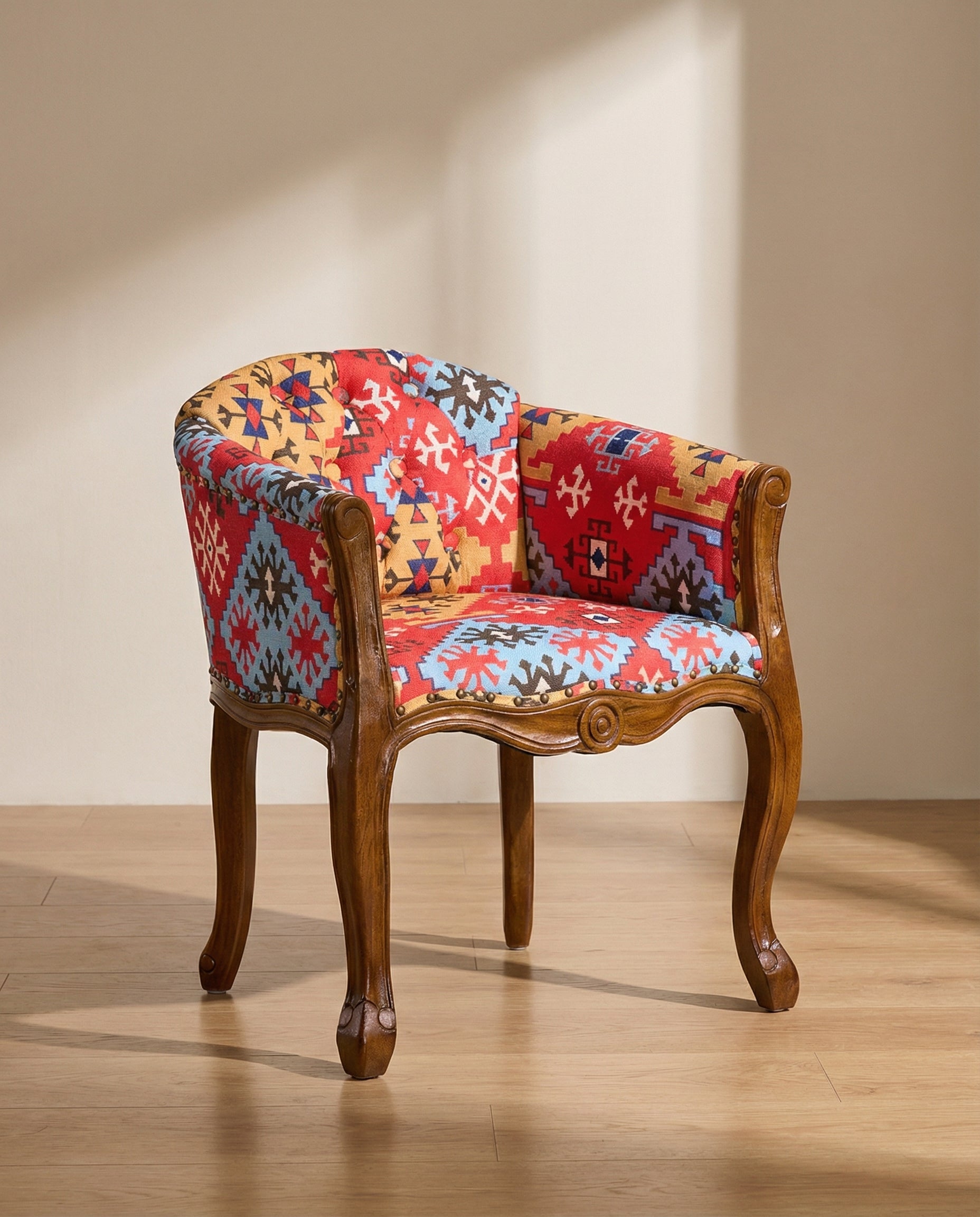 Louvre Antique Solid Wood Tufted Armchair