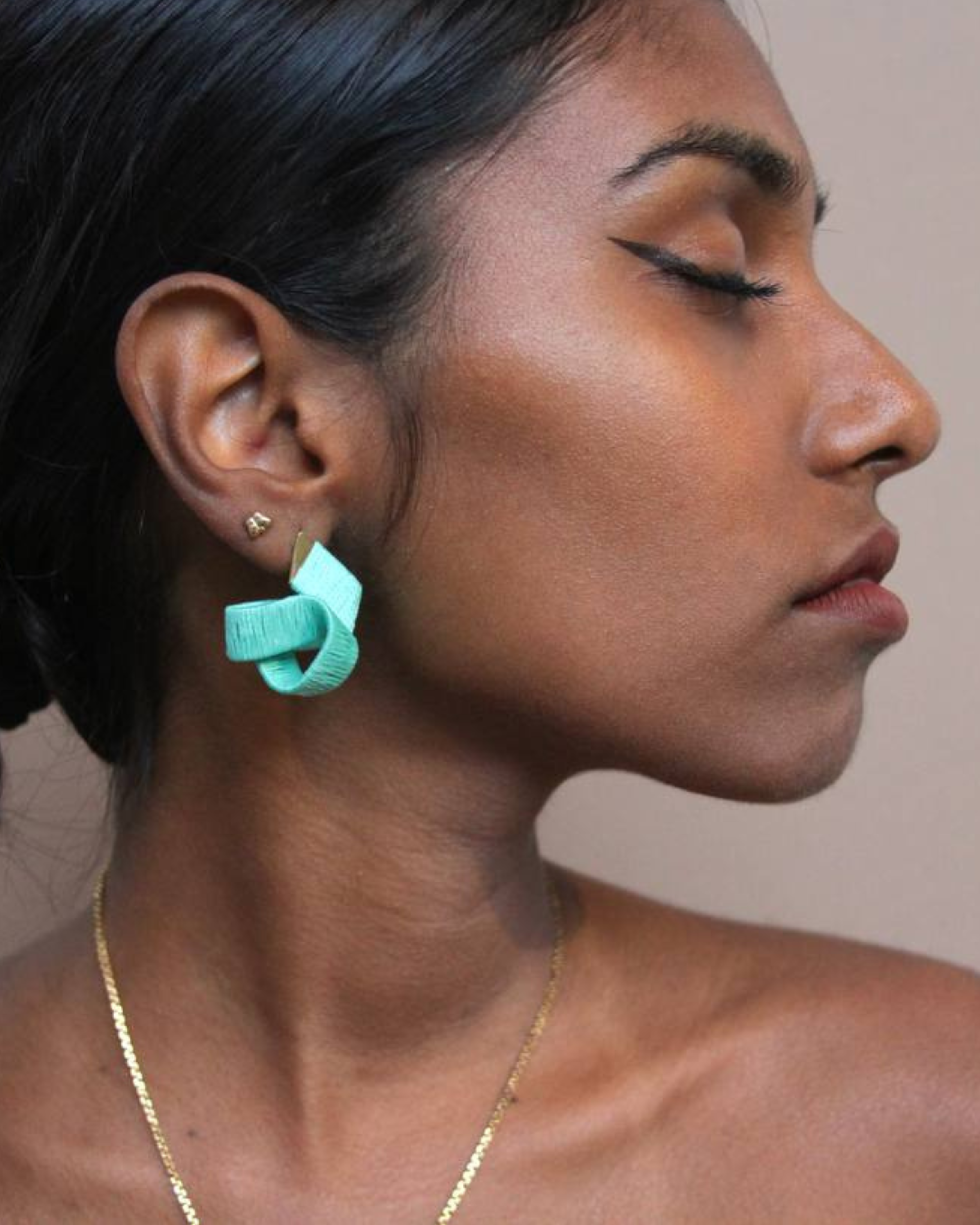 statement handmade mint green knot earrings