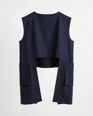 Minimalist navy linen vest style top close detail