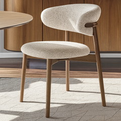 nordic dining chair with wooden legs and fabric seat