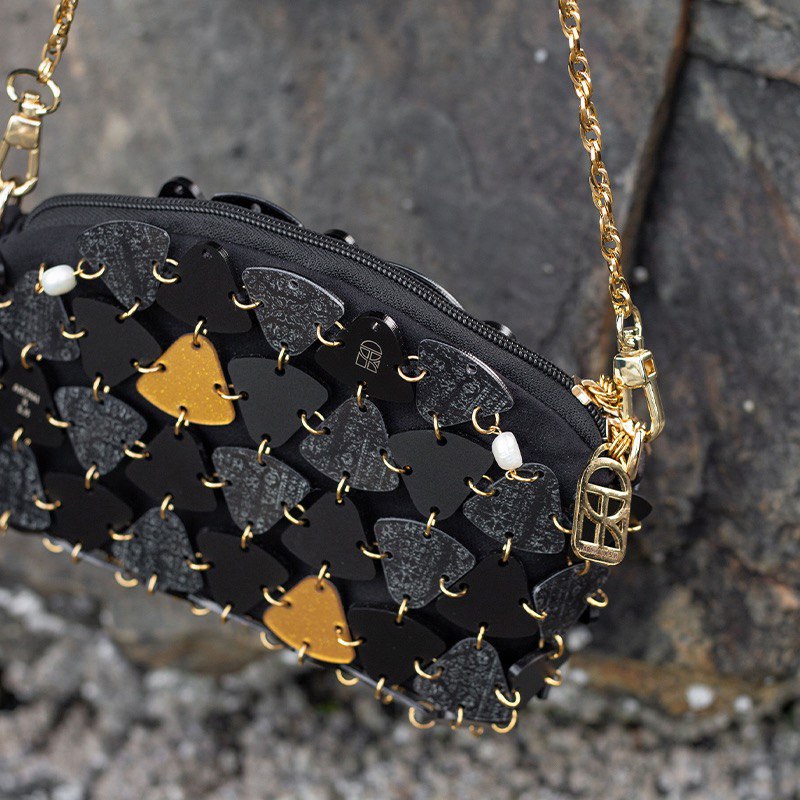 Golzar Green Tiled Shoulder Bag with Gold Chain