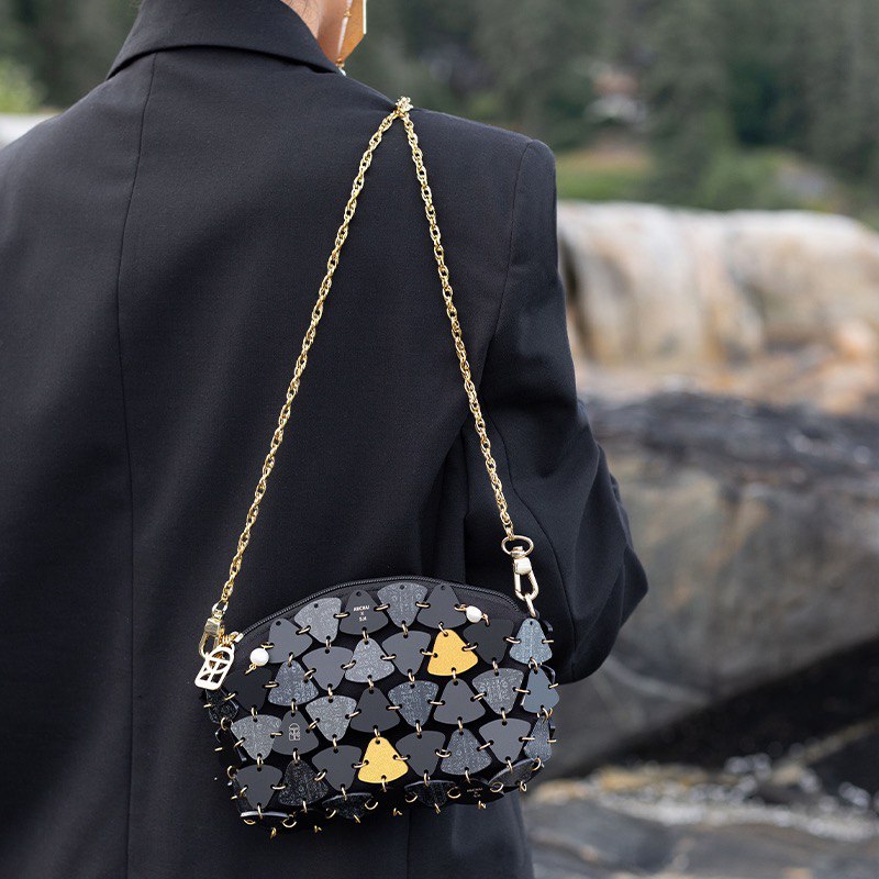 Golzar Green Tiled Shoulder Bag with Gold Chain