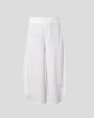 Wide-leg natural linen trousers with curved hem detail