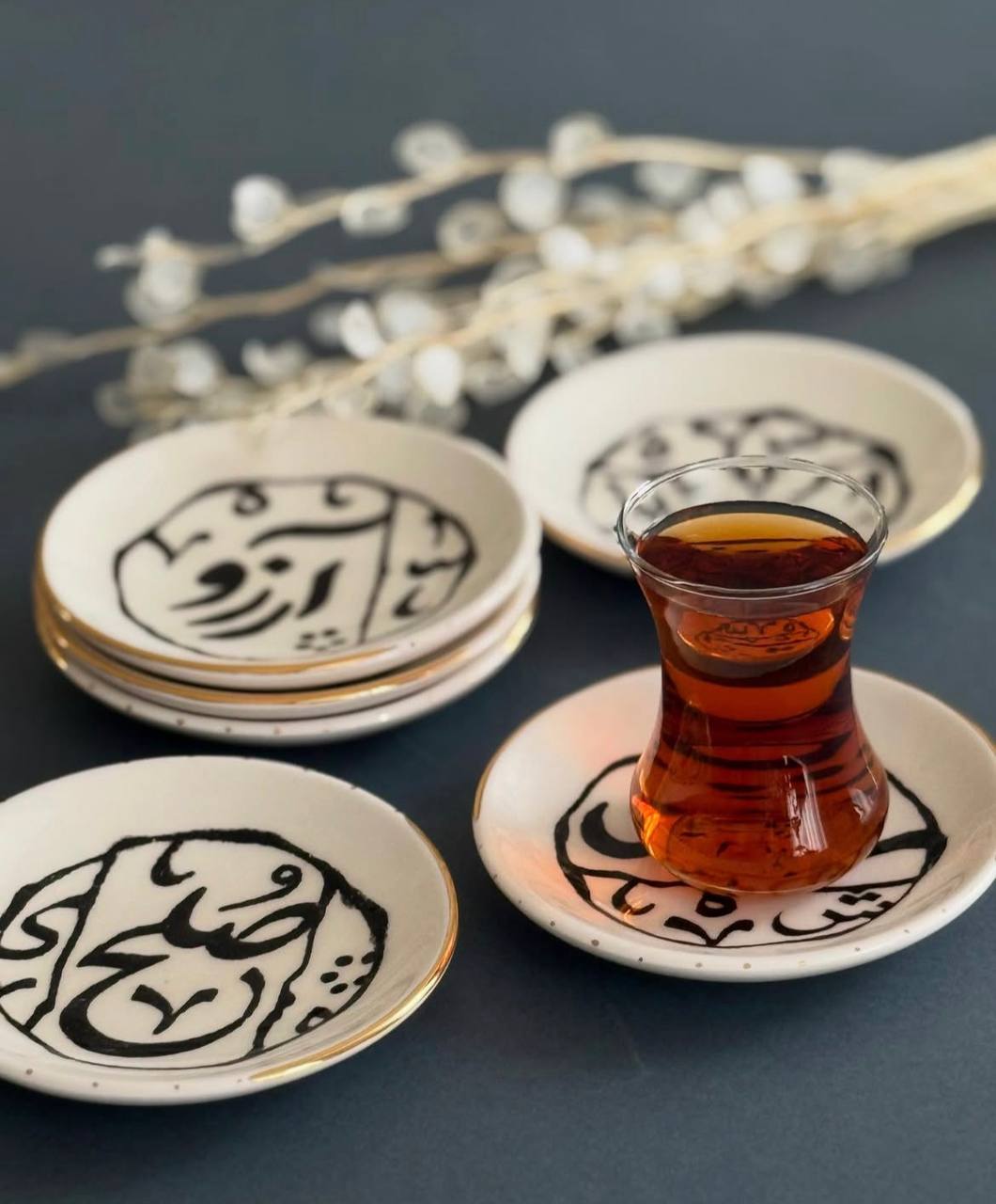 Hand-painted Persian calligraphy coaster on ceramic