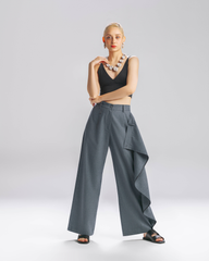 High waist wool suiting wrap trousers front view