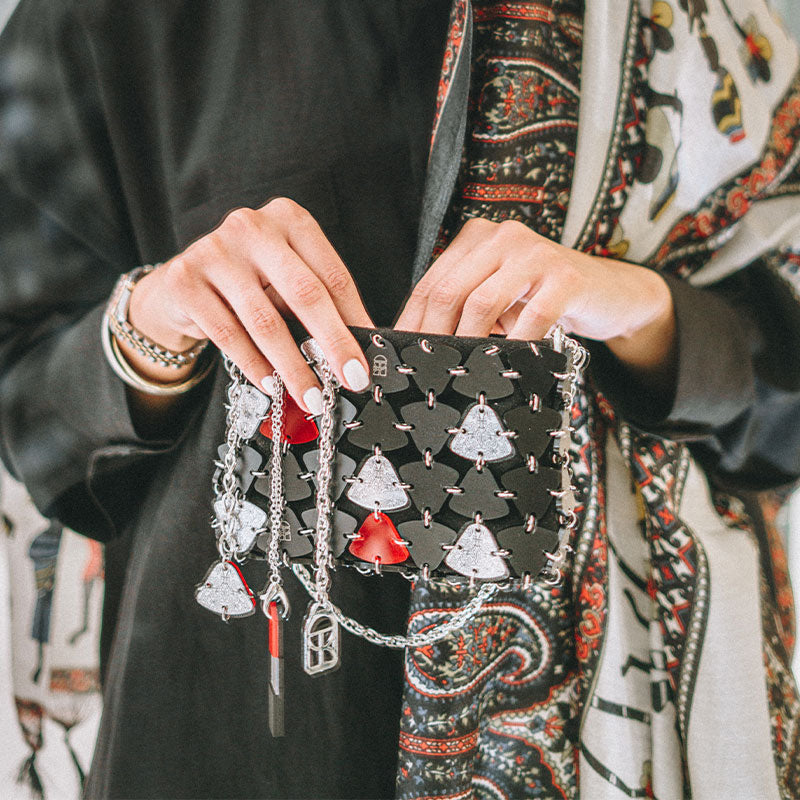 Vosha Radiance Mini Bag with chain strap and abstract motifs