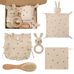 Brown Organic Baby Gift Set – Unique Combination of Teethers, Bib, & Comfort Toys