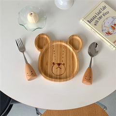 Bear Bamboo Plate Set with Smiley Fork & Spoon – Kid-Friendly Tableware